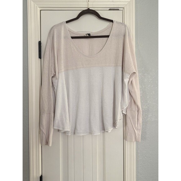 Free People Tops - Free People Cloud Nine Top Large Color Block Cream Beige Long Sleeve Side Slits